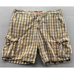 626 Blue Mens Plaid Cargo Shorts Tan Navy Yellow Size 42 Utility Casual Summer
